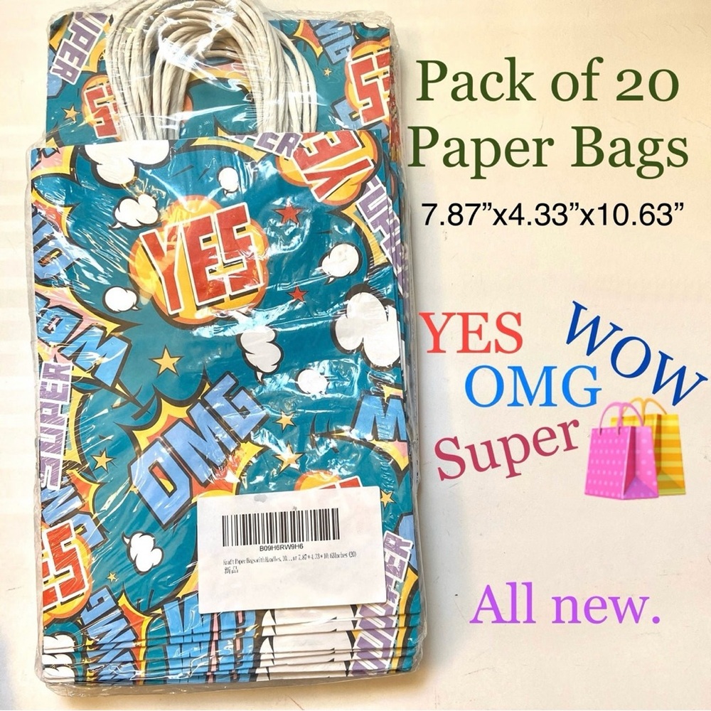 5/$15💥 Pack of 20 Paper Bags Handle Craft Party Gift Lot Set Bundle 🎊